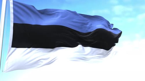 Estonia Flag Waving in Realistic Wind Animation