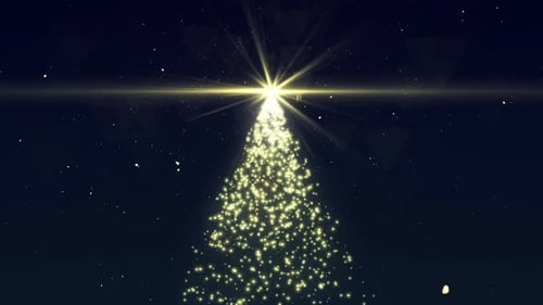Christmas Tree Particle Starburst with Falling Snow