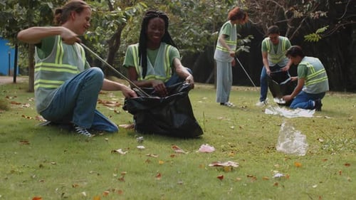 Multiethnic People Volunteering in City Park