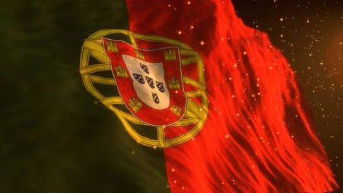 Waving Portuguese Flag Animation with Golden Particle Overlay
