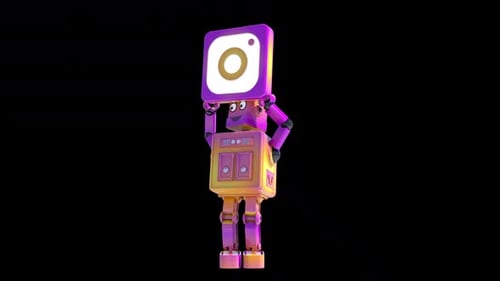 Funny Cartoon Robot Standing With Instagram Logo