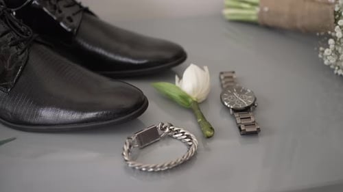 Groom's Wedding Accessories Close Up