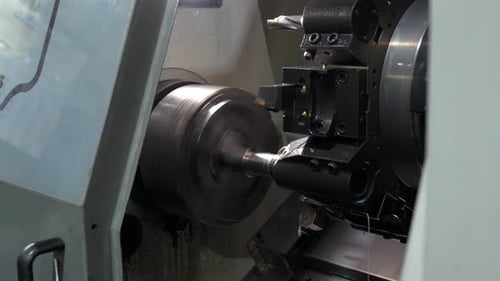 Closeup of CNC Lathe in a Factory