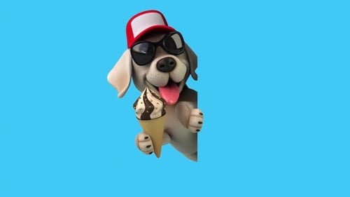 Fun 3D cartoon Labrador retriever with an ice cream (with alpha channel included)