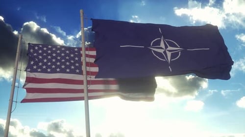 NATO and USA flag. Sign of North Atlantic Treaty Organization