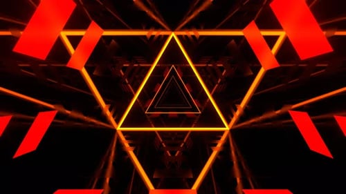 Abstrakter Dreiecks-Cybertunnel-Hintergrund in Rot und Orange VJ Loop In 4K