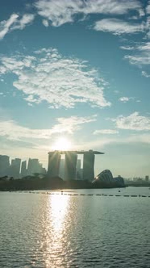 Singapore Central Business District seen from Marina barrage transform from dusk to night time-lapse