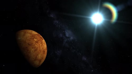 realistic Venus planet rotates on space or galaxy and stars milky way, animation Venus planet. 1986