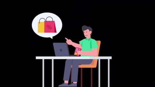Animated Character Online Shopping with Laptop and Credit Card