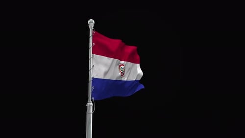 Realistic Waving Flag of Paraguay on Metal Pole