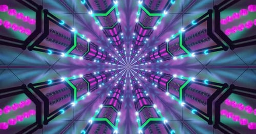 Abstract Futuristic Neon Light Tunnel Background