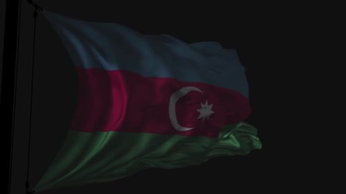 Realistic Azerbaijan Flag Waving on Black Background