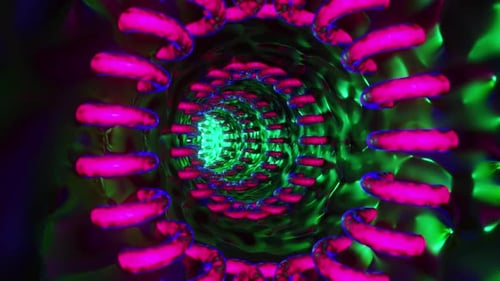 Purple objects in a round tunnel. Looped animation