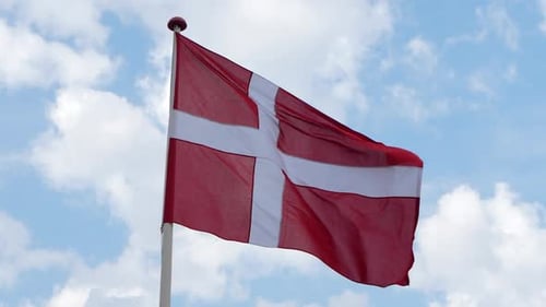Danish National Flag Fluttering in the Wind Slow Motion