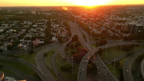 Highway Fly over Sunset Drone