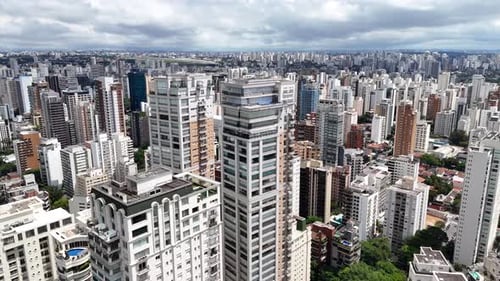Vídeo aéreo acima do Parque Ibirapuera São Paulo em um dia ensolarado