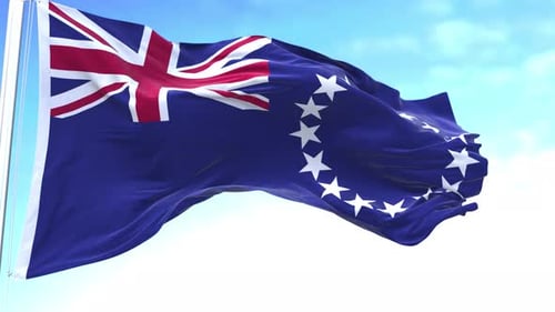 Cook Islands Flag Waving with Realistic Fabric Motion