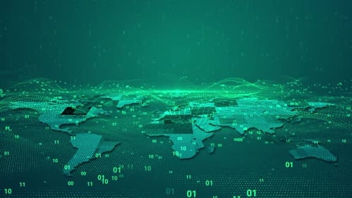 Digitale Datenbank abstrakter grüner Zahlen, Wellenhintergrund