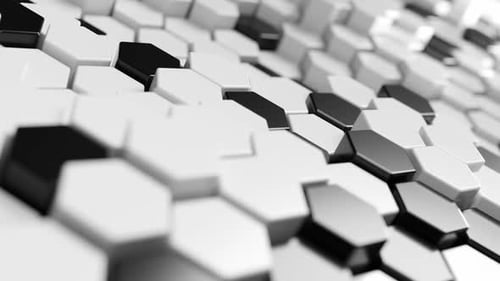 Modern background animation of black and white hexagons moving