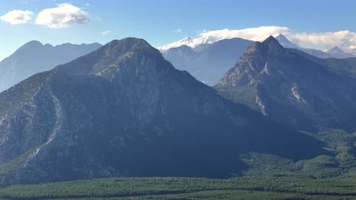Aerial View of Majestic Mountains and Lush Green Forest