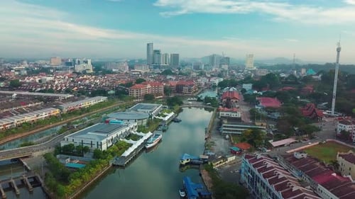 Melaka (Malacca) city aerial view in the morning, Malaysia