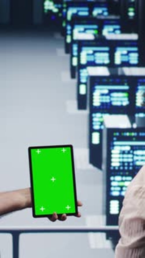 Vertical Mockup Laptop Server Farm Crosschecking