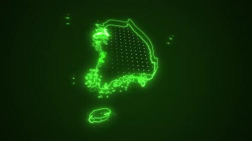 3D Neon Green South Korea Map Borders Outline Loop Background