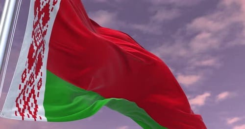 Belarus Flag Waving Realistic Loop Against Cloudy Sky