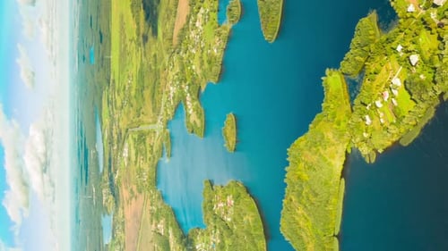 Aerial View of Lakes and Islands in Rural Landscape