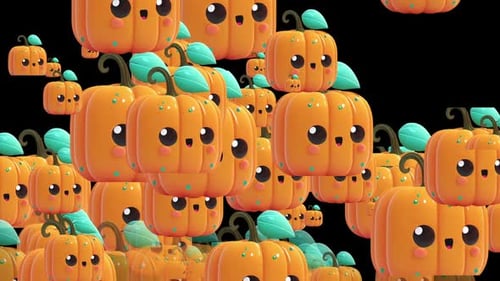 Cute Halloween Pumpkins Floating Loop Background Animation