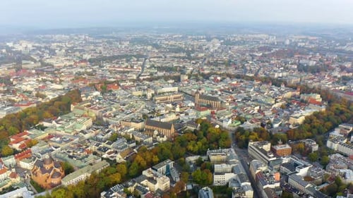Aerial drone view of Krakow, Poland. Krakow, aerial view, Main Market Square