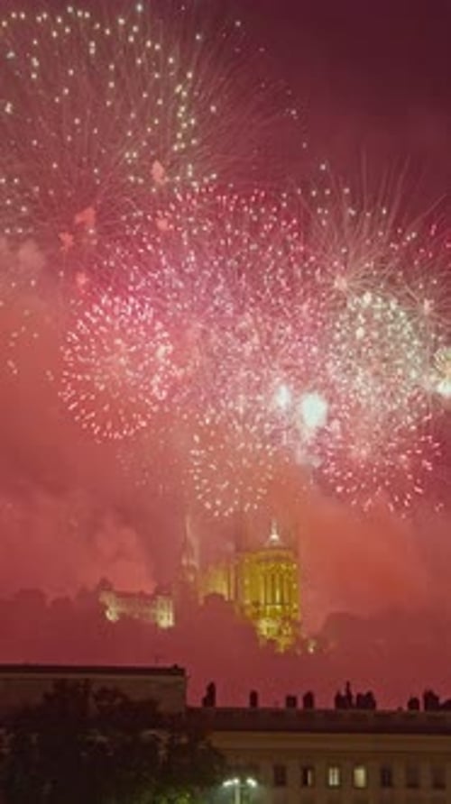 Bastille Day Celebration in France The Main Holiday of France Fireworks in the Sky Night Time Lapse