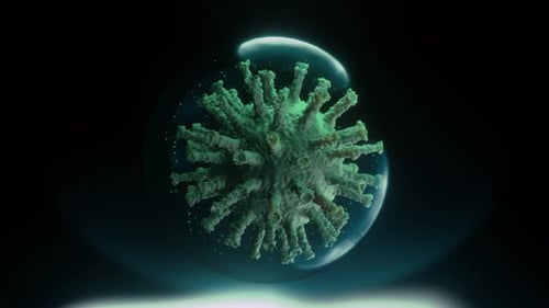 3D Animated Virus Particle Protected by a Clear Bubble Shield