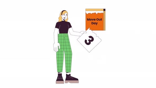 Flat Design Animation of Person Tearing Calendar Page for Move Out Day
