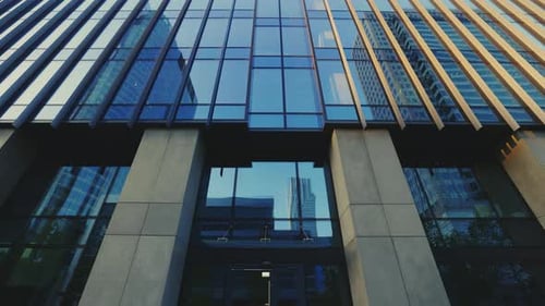 Entrance to the Business Center Spacious Glass Structure in the Financial District