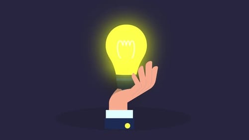 Animated Hand Reveals Glowing Light Bulb Idea