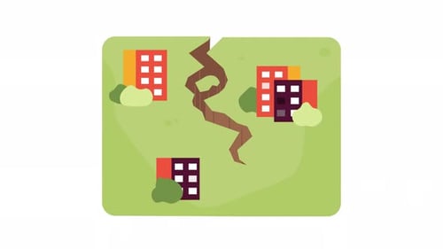 Earthquake Natural Disaster Animation with Flat Design Buildings