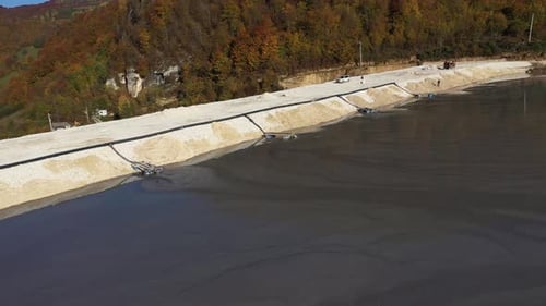 Aerial View of Mining Residuals Flowing into Decanting Pond from a Copper mine. Geamana, Rosia Monta