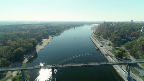 Aerial View of Sozh River Along Gomel City Embankment