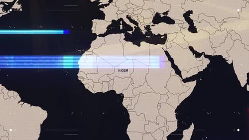 Animated World Map Country Highlight with Digital Glitch