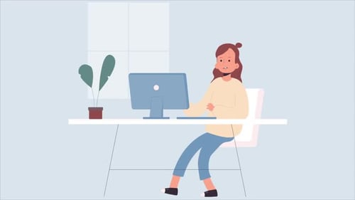 Flat Design Animated Character Working on Computer