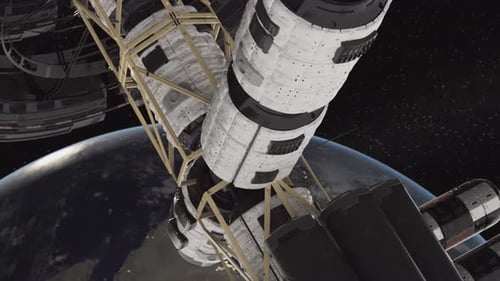 Closeup View of a Spaceship From Space Planet Earth in the Background Space Travel Animation Concept