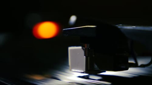 Record Player Needle Playing Vinyl Record Close Up