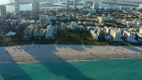 Aerial over Miami Beach, FL and Ocean Drive.