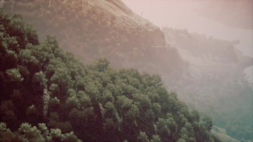 Scenic Countryside Landscape with Green Summer Mountain Valley and Forests
