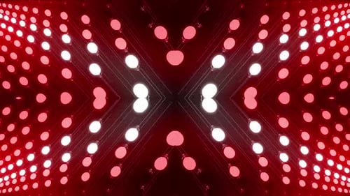 Dynamic red and white lights pulse in a mesmerizing digital tunnel