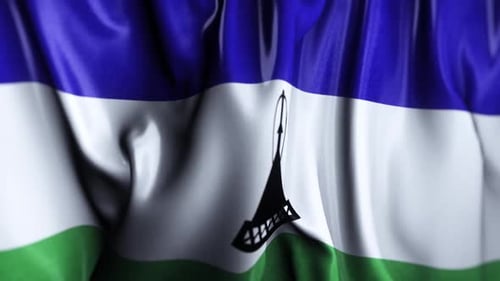 Realistic Lesotho National Flag Waving Loop