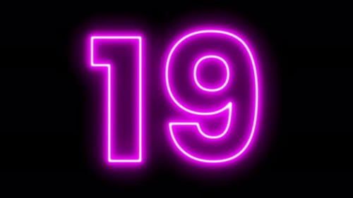 Purple Neon Number 19 Outline Animation