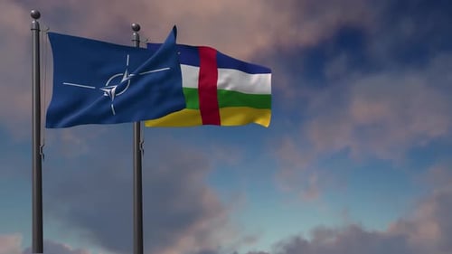 NATO and Central African Republic Flags Waving in 3D Realistic Animation