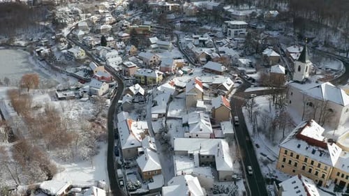 Bird's eye view of the Liboc city district in Prague. The church of the St. Fabian and Sebastian sta